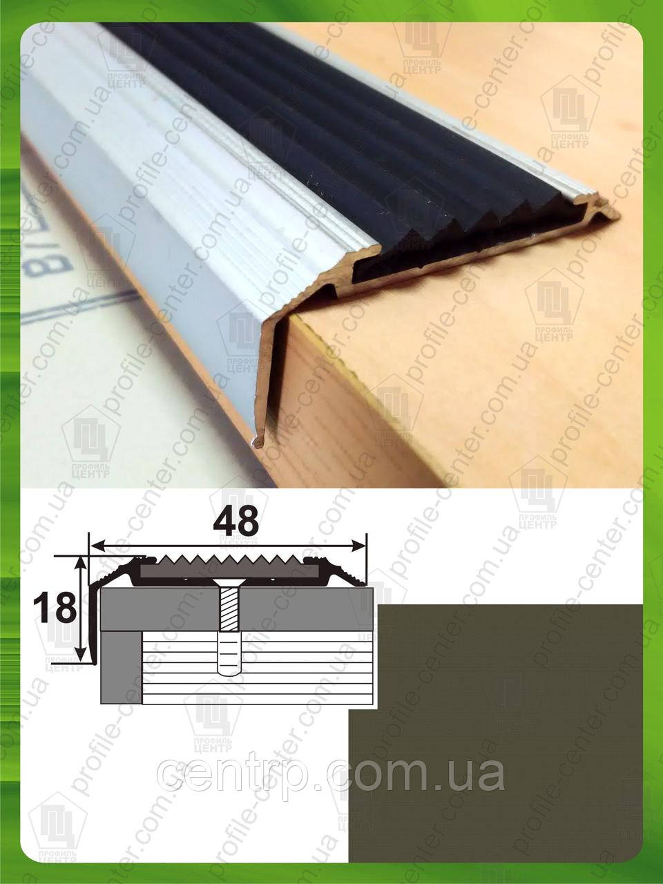 Угловой антискользящий порог 48мм*18мм, с одной резиновой вставкой УЛ 151. Бронза оливка (краш), 1.0м - фото 4 - id-p939055641