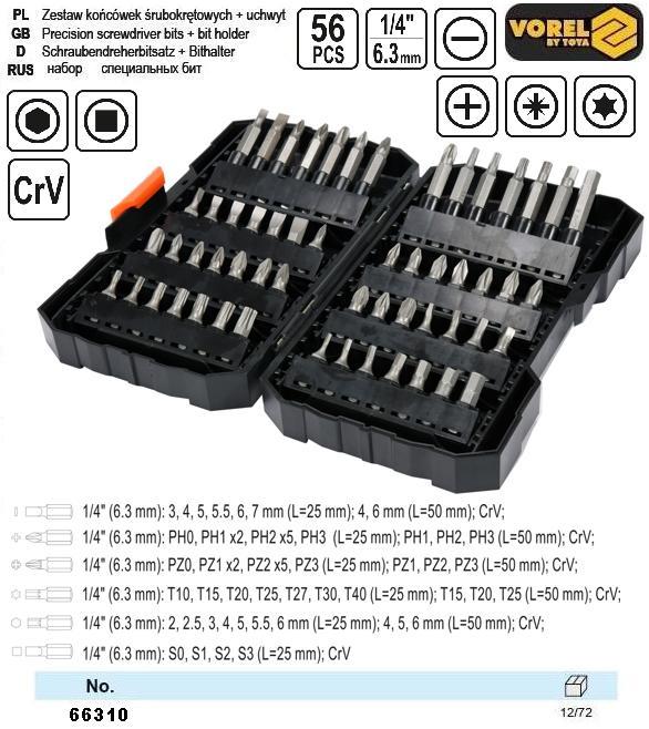 Насадки викруткові STHOR Cr-V, з 6-гран. хвостів.- 1/4", l=25 мм, наб. 56 елем.