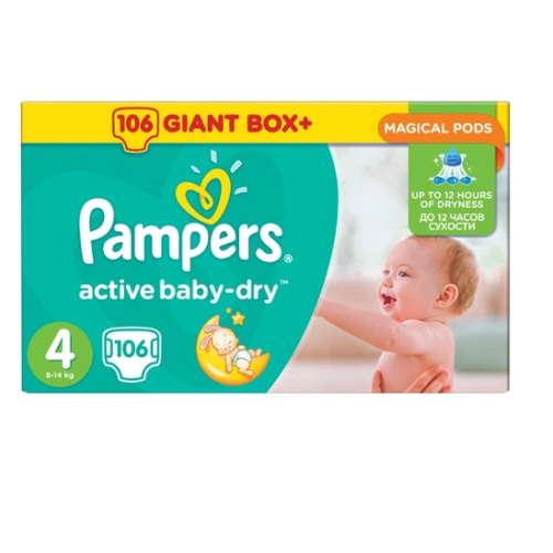 Підгузники Pampers Active Baby-Dry Maxi 4 (8-14 кг) 106 шт