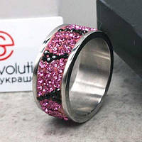 Женское кольцо с розовыми кристаллами Swarovski 15-20 р 102816