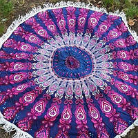 Пляжний килимок Мандала 150 см ( Фіолетова з бахромою )