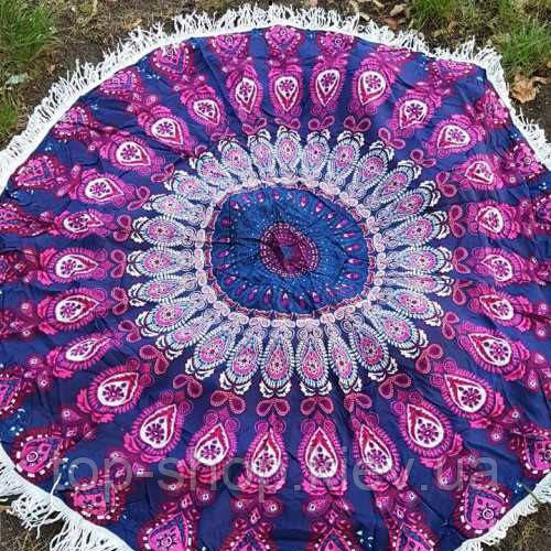 Пляжний килимок Мандала 150 см ( Фіолетова з бахромою )