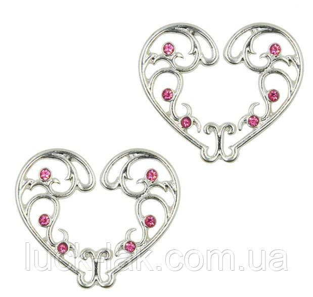 Щит прикраса для сосків, кліпси, серце з рожевими стразами, 1 пара, фото 1