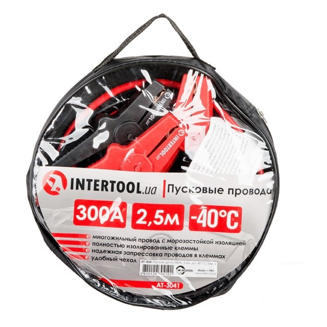 Пускові проводу 300А, 2.5 м, до -40°C, чохол INTERTOOL AT-3041