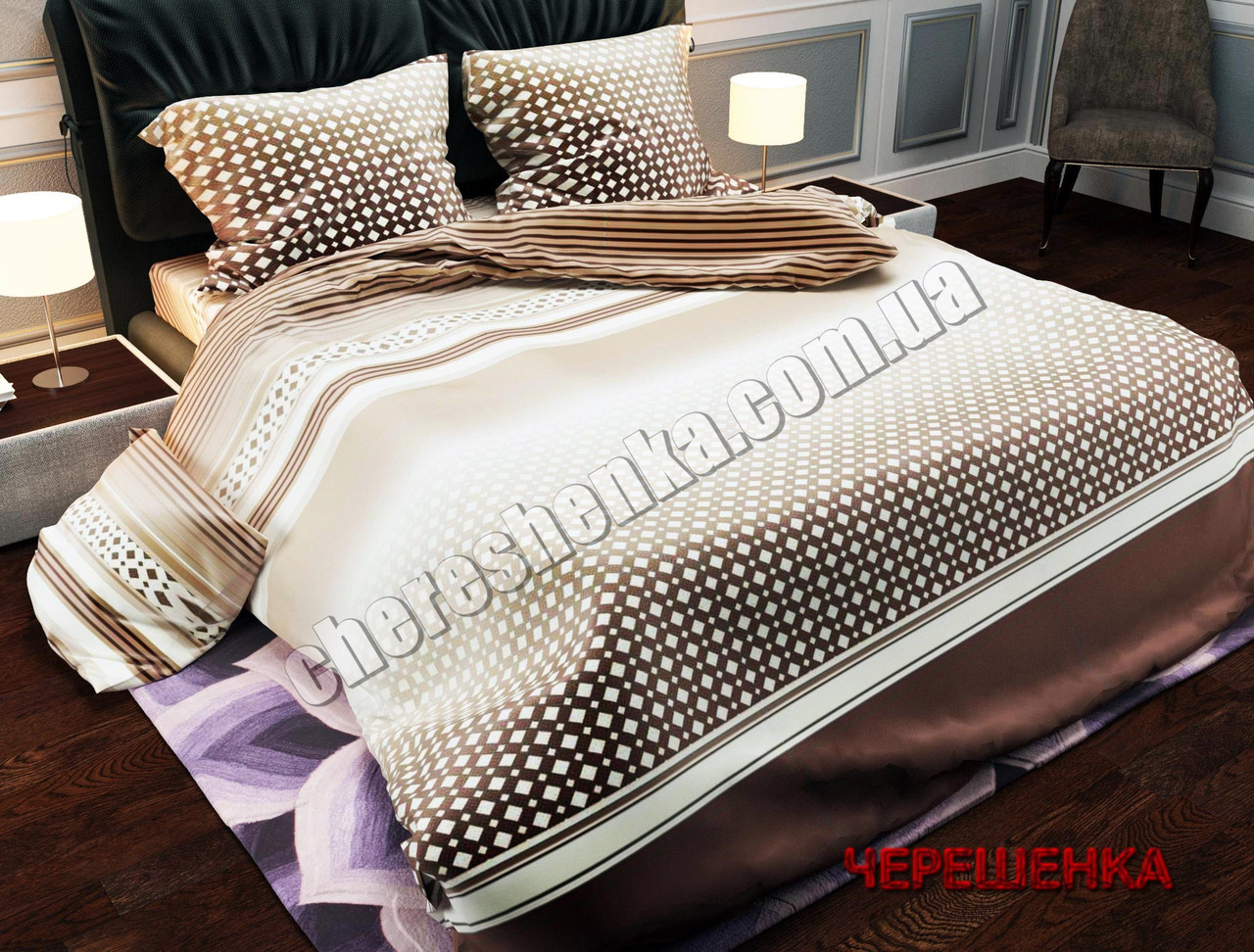 Тканина для постільної білизни Бязь "Gold" Lux GL1008 (50м) коричнева з ромбами