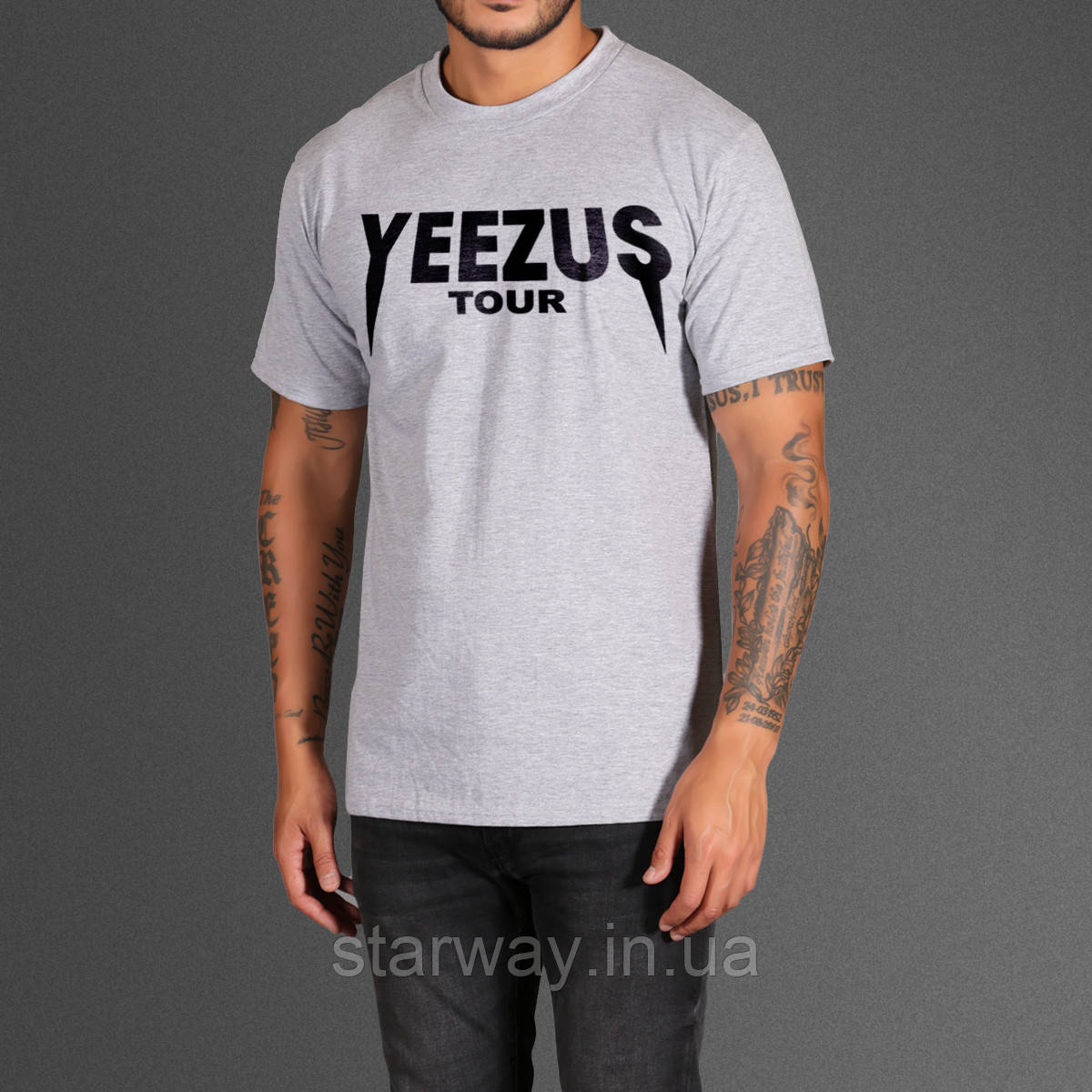 Cіра футболка yeezus tour black logo
