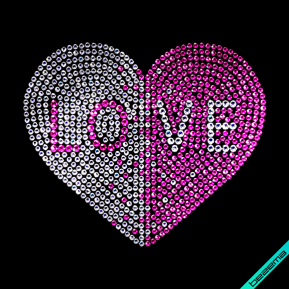 Малюнки на одяг Напис серце Love ( 2мм-біл.,2мм-троянд.,3мм-біл.,4мм-роз.)