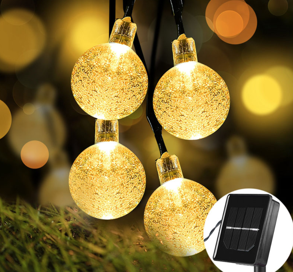Вулична гірлянда на сонячній батареї Хрустальні кульки 7 м. 50 led теплий білий 8 режимів.