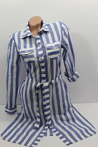 Жіноча сорочка-сукня в смужку з довгим рукавом оптом в Україні, фото 2