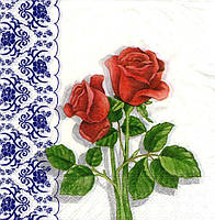 Серветка декупажна Дві червоні троянди 4523