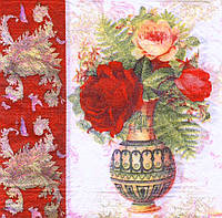 Салфетка декупажная Букет красных роз в вазе 4539