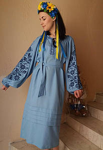 Плаття жіноче, Глибоке, з вишивкою, в етнічному стилі," квіти" домоткане полотно