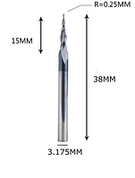 Фреза конусная для ЧПУ R0,25-D3,175-L38-l15