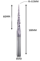 Фреза конусная для ЧПУ R0,5-D8-L100-l60