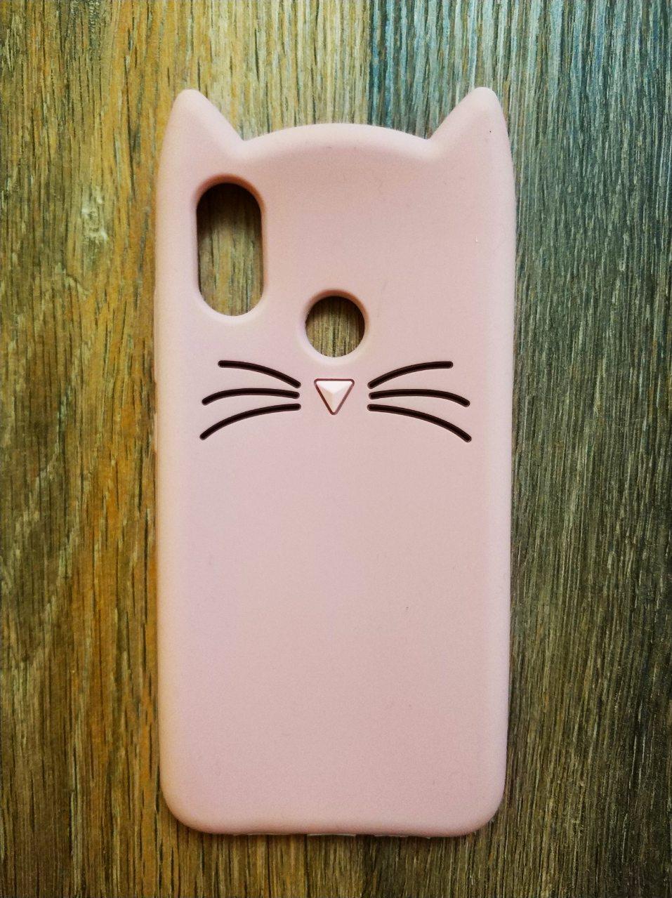 Об'ємний 3d силіконовий чохол для Xiaomi Mi 8 Вусатий кіт рожевий