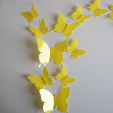Наклейка на стіну "12 шт. 3D метелики наклейки" жовті