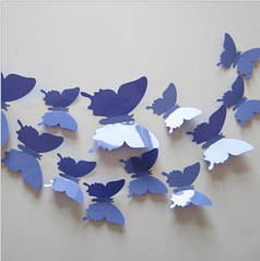 Наклейки на стіну 12 шт 3D метелики бузковий Б130