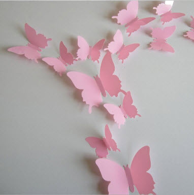 Наклейки на стіну 12 шт 3D метеликів рожевий Б130