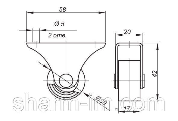 Ролик меблевий D-30 мм Прогумований h-42 мм, фото 2