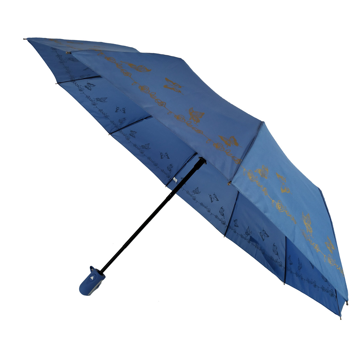 Жіноча парасолька напівавтомат Bellissimo із золотистим візерунком на склепінні на 10 спиць, блакитний, 018308-2