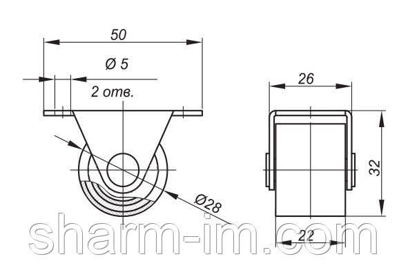 Ролик меблевий D-28 мм Обгумований h-32 мм, фото 2