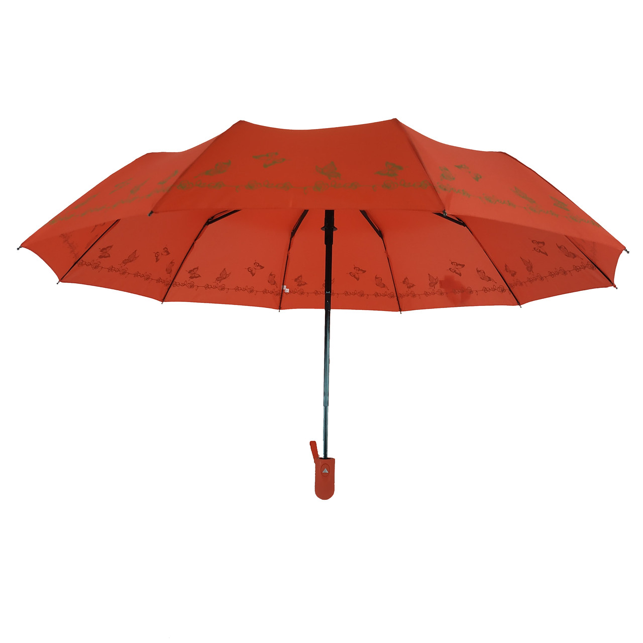 Жіноча парасоля напівавтомат Bellissimo із золотистим візерунком на куполі на 10 спиць, червоний, 018308-6