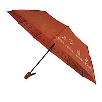 Жіноча парасолька напівавтомат Bellissimo із золотистим візерунком на куполі на 10 спиць, теракотова, 018308-11