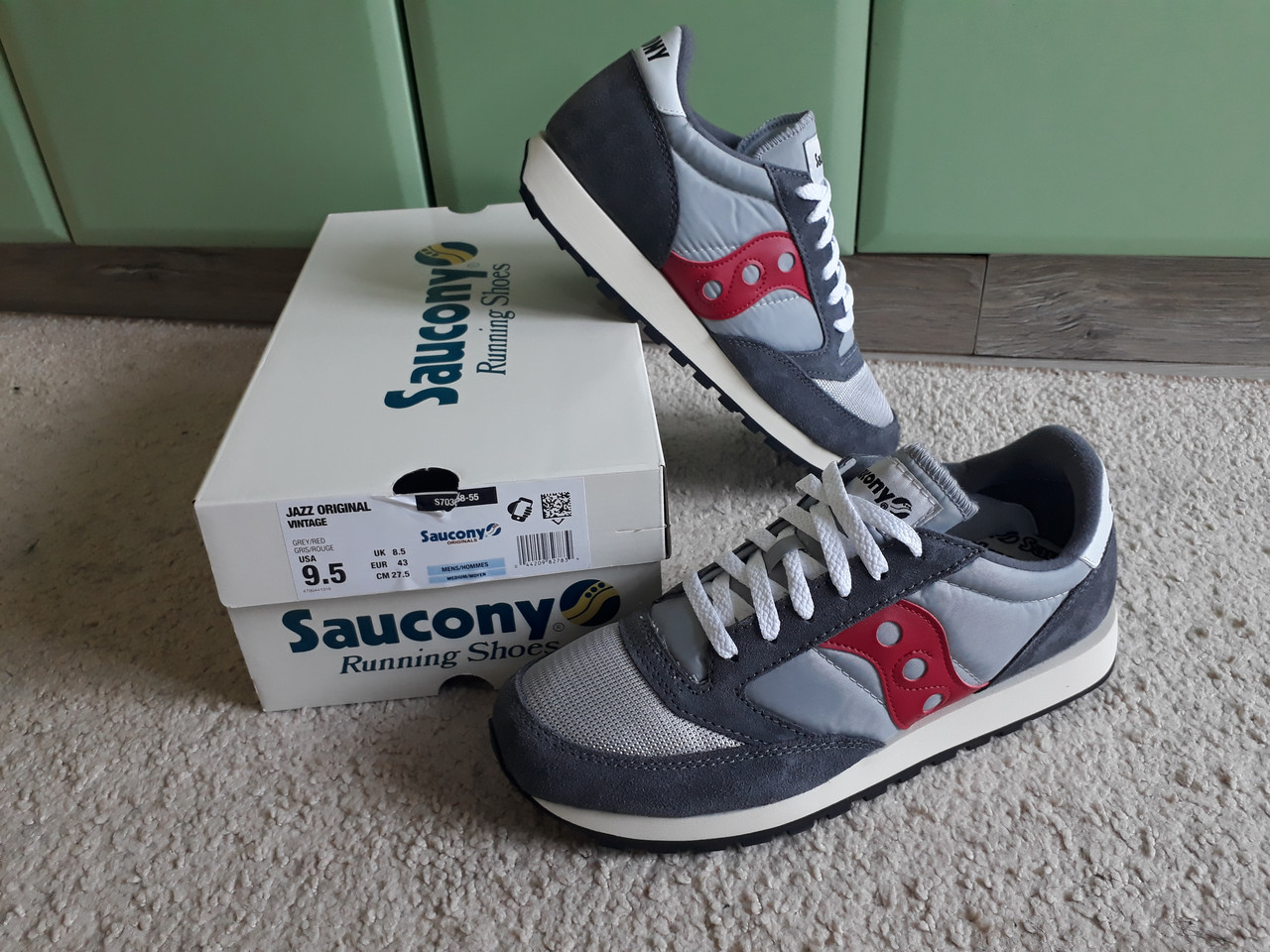 Чоловічі оригінальні кросівки Saucony Jazz Original Vintage Grey/Red сірий з червоним