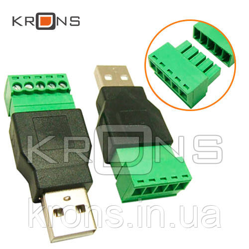Перехідник USB 2.0 Type A штекер тато - клемники 5pin, фото 1