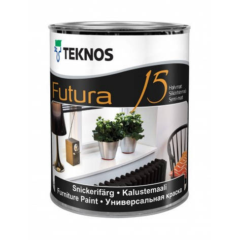 Фарба Teknos FUTURA 15 - для дерева та металу антикорозійна біла, шовковисто-матова (банка 0,9 л ), фото 1