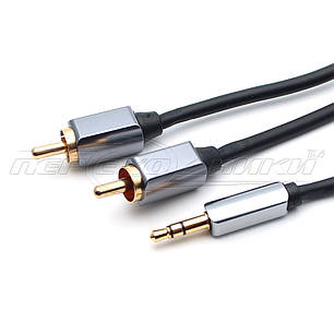 Аудіокабель jack 3.5 mm to 2RCA (преміум'якість), 1 м, фото 3