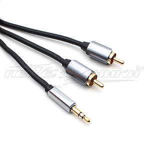 Аудіо кабель jack 3.5 mm to 2RCA (преміум якість) New Design, 1 м, фото 2