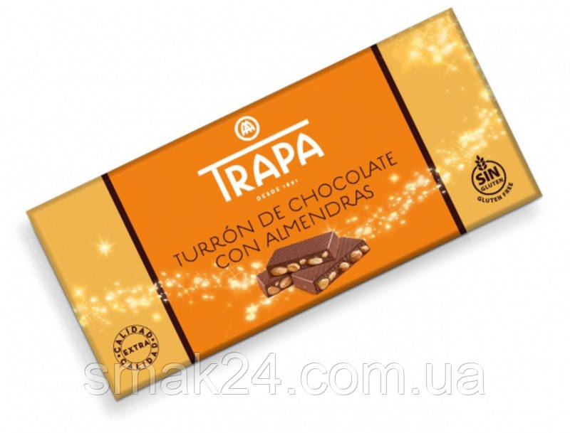 Шоколад молочний без глютену з цільним мигдалем Trapa Іспанія 200г
