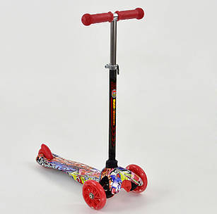 Самокат Mini Червоний графіті світні колеса, алюмінієва тубка 