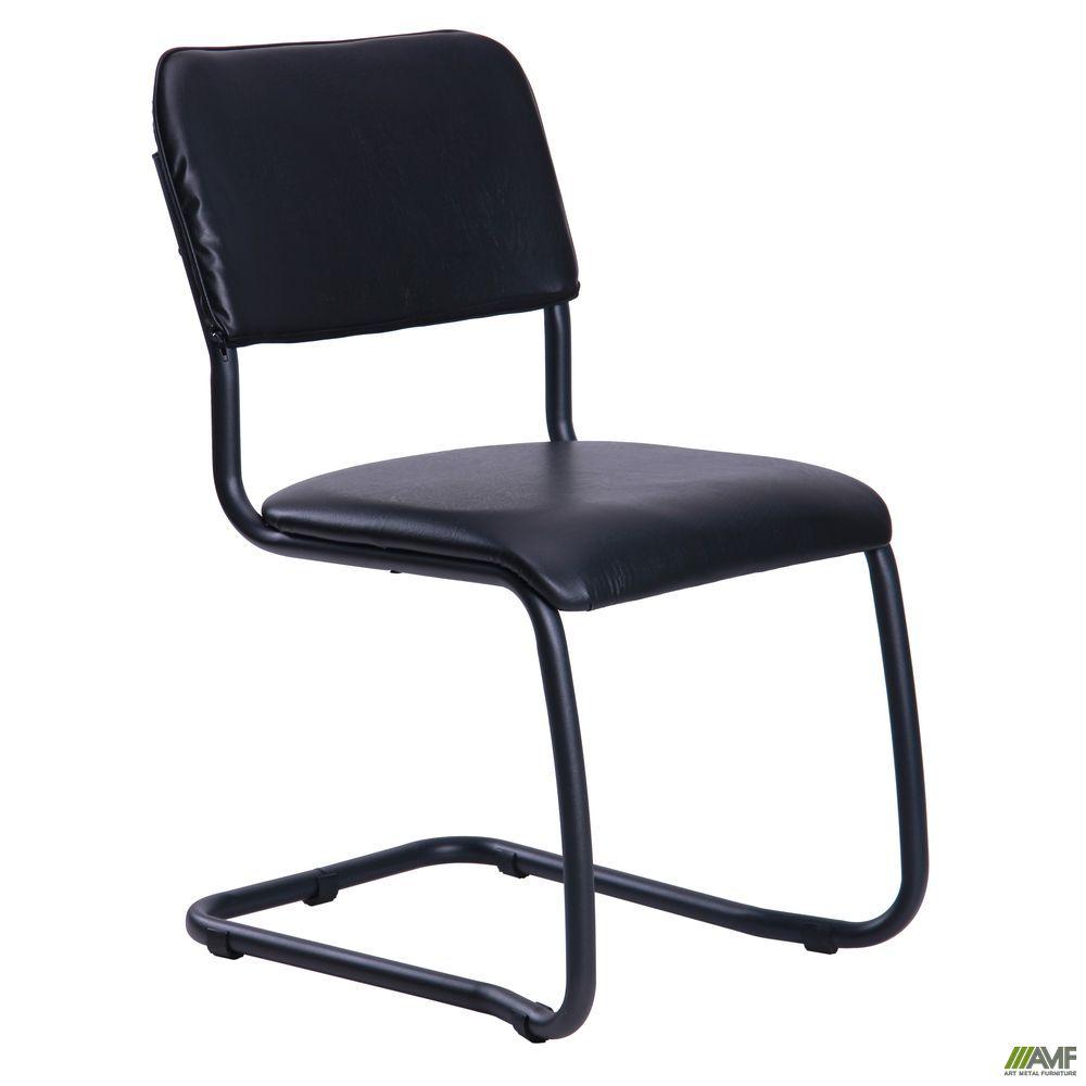 Офісний стілець АМФ Квест чорний на полозах для відвідувачів офісу