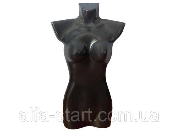 Пластмасовий манекен жіночий пів торс чорного кольору на гачку