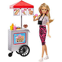 Кукла Барби и тележка Хот дог Barbie Pink Passport Hot Dog Stand Playset FLB32