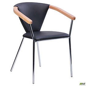 Обідній крісло-стілець АМФ Таня хром сидіння-чорний кожзам підлокітники-бук