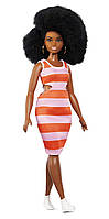 Кукла Барби Модница Barbie Fashionistas Doll, Curvy Body Type with Stripe Cut-Out Dress 105 FXL45