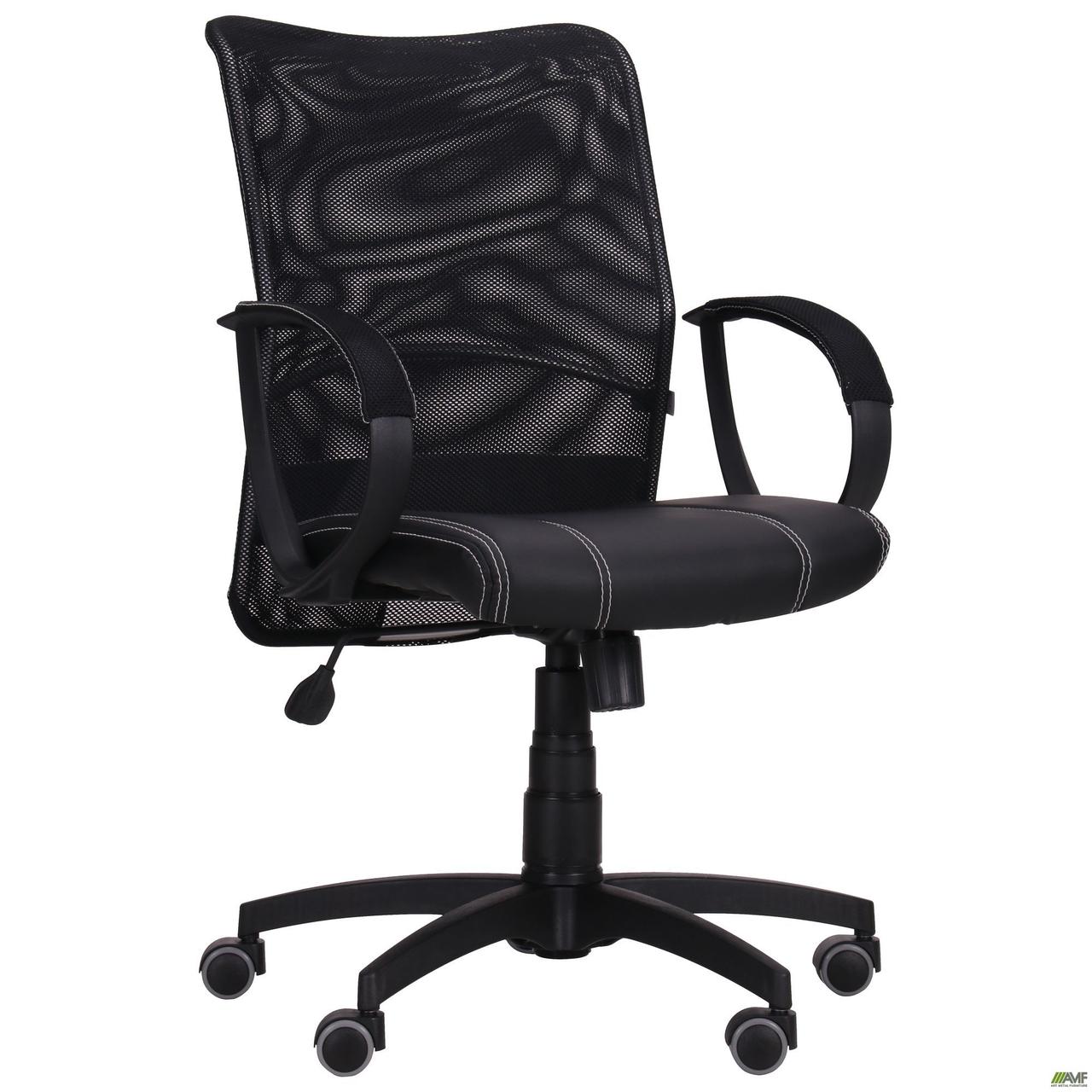 Офісне крісло АМФ-8 Лайт Net LB Софт спинка-сітка чорне операторське для персоналу
