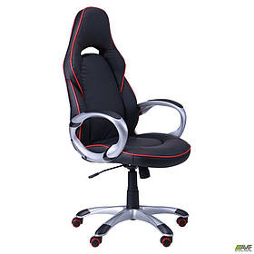 Комп'ютерне крісло AMF Страйк CX 0496H Y10-01 чорний кожзам кант-червоний