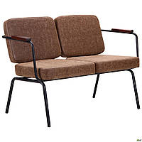 Секционное двойное кресло АМФ Utwo черный-лунго для зоны ожидания мягкое с деревянными накладками на подлокотн