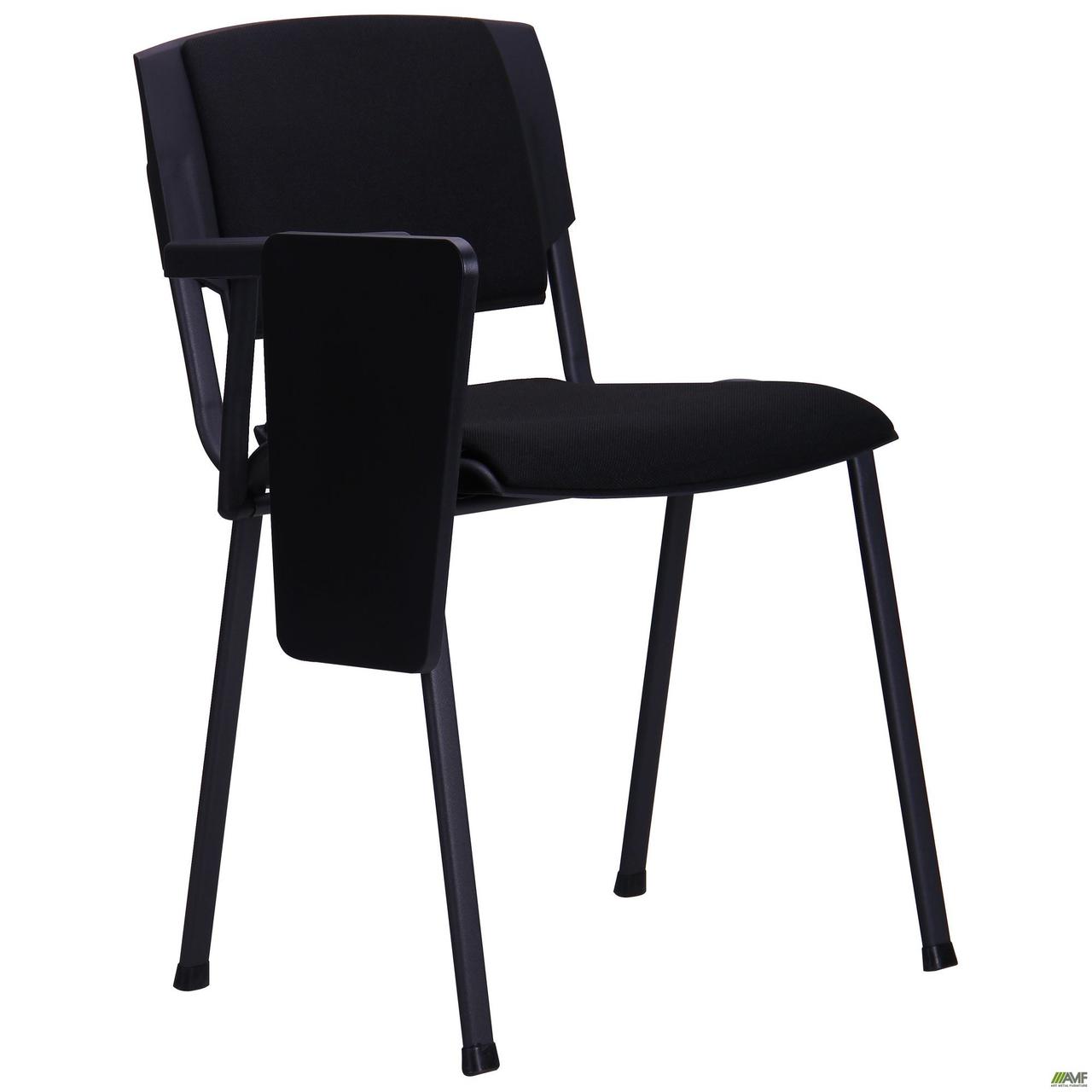 Конференц-стілець АМФ Призма з відкидним столиком і підлокітником м'яке сидіння-А чорне-01