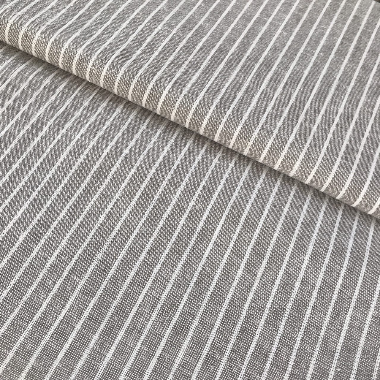 Льон сірий у тонку білу смужку, ширина 135 см, фото 1