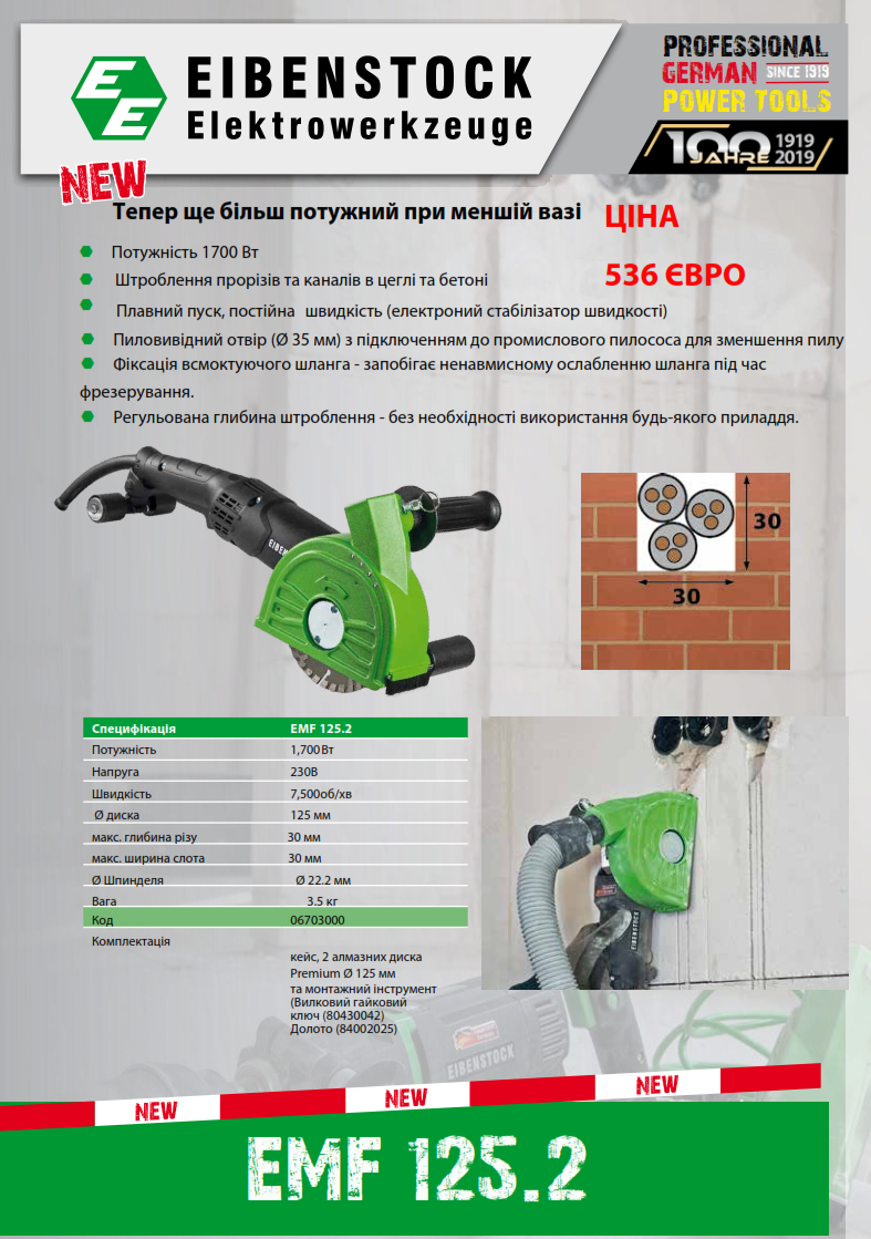 Штроборіз EMF 125.2 + 2 диски Eibenstock Ø 125 мм, фото 1