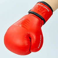 Перчатки боксерские кожаные на липучке VELO (р-р 12 oz, красный)