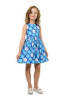 Летнее платье для девочки ярко голубого цвета до колен
