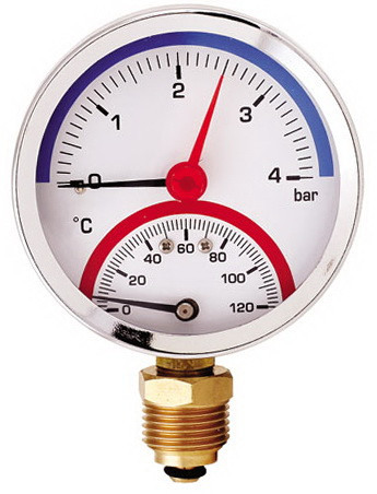 Термоманометр радіальний AW F344 (80мм, 0-4 бар, 0-120°С)