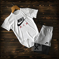 Спортивный костюм футболка Nike Air бело-серого цвета (Найк Аир) шорты и футболка M