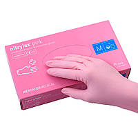 Рукавички нітрилові M, Nitrylex Pink, ніжно-рожеві одноразові неопудрені 100 шт.